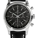 Breitling Transocean 01 Chronograph Watch - 43mm Steel Case - Black Dial - Black Leather Strap - AB015212/BA99/436X/A20D.1