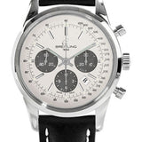 Breitling Transocean 01 Chronograph Watch - 43mm Steel Case - Mercury Silver Dial - Black Leather Strap - AB015212/G724/436X/A20D.1