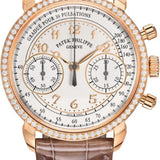 Patek Philippe Complications 38mm Chronograph Rose Gold Silver Opaline Dial Diamond Bezel - 7150/250R-001