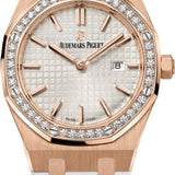 Audemars Piguet Royal Oak Quartz Ladies Rose Gold Silver Index Diamond Bezel 33mm White Rubber | 67651OR.ZZ.D010CA.01