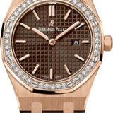 Audemars Piguet Royal Oak Quartz Ladies Rose Gold Brown Index Diamond Bezel 33mm Rubber | 67651OR.ZZ.D080CA.01