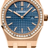 Audemars Piguet Royal Oak Quartz Rose Gold Blue Dial 33mm Diamond Bezel | 67651OR.ZZ.1261OR.02