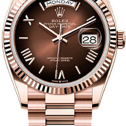 Rolex Day-Date 36 36mm Brown Ombré Dial Fluted Bezel—128235