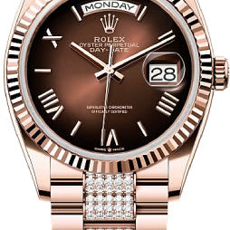 Rolex Day-Date 36 36mm Brown Ombré Dial Fluted Bezel President Bracelet - 128235