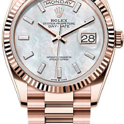 Rolex Day-Date 36 36mm White MOP Diamond-Set Dial Fluted Bezel President Bracelet - 128235