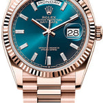 Rolex Day-Date 36 36mm Blue-Green Diamond-Set Dial Fluted Bezel President Bracelet - 128235