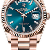 Rolex Day-Date 36 36mm Blue-Green Diamond-Set Dial Fluted Bezel President Bracelet - 128235