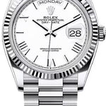 Rolex Day-Date 36 36mm White Dial Fluted Bezel President Bracelet - 128236