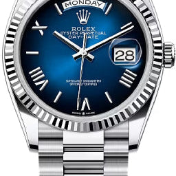 Rolex Day-Date 36 36mm Blue Ombré Dial Fluted Bezel President Bracelet - 128236