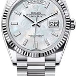 Rolex Day-Date 36 36mm White MOP Diamond-Set Dial Fluted Bezel President Bracelet - 128236