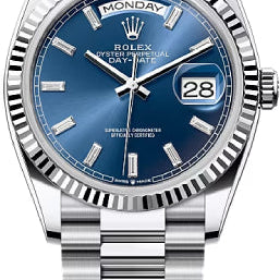 Rolex Day-Date 36 36mm Bright Blue Diamond-Set Dial Fluted Bezel President Bracelet - 128236