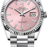 Rolex Day-Date 36 36mm Pink Diamond-Set Dial Fluted Bezel President Bracelet - 128236