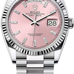 Rolex Day-Date 36 36mm Pink Diamond-Set Dial Fluted Bezel President Bracelet - 128236