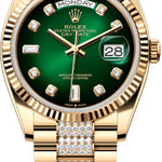 Rolex Day-Date 36 36mm Green Ombré Diamond-Set Dial Fluted Bezel with Diamond-Set President Bracelet - 128238