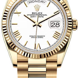 Rolex Day-Date 36 36mm White Dial Fluted Bezel President Bracelet - 128238