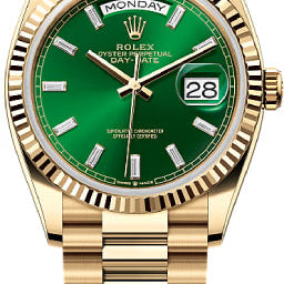 Rolex Day-Date 36 36mm Bright Green Diamond-set Dial Fluted Bezel President Bracelet - 128238