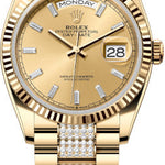 Rolex Day-Date 36 36mm Champagne Diamond-Set Dial Fluted Bezel with Diamond-Set President Bracelet - 128238