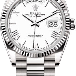 Rolex Day-Date 36 36mm White Roman Dial Fluted Bezel President Bracelet - 128239