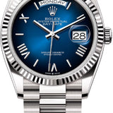 Rolex Day-Date 36 36mm Blue Ombré Roman Dial Fluted Bezel President Bracelet - 128239