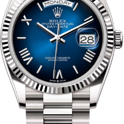 Rolex Day-Date 36 36mm Blue Ombré Roman Dial Fluted Bezel President Bracelet - 128239