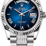 Rolex Day-Date 36 36mm Blue Ombré Dial Fluted Bezel with Diamond-Set President Bracelet - 128239