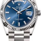 Rolex Day-Date 36 36mm Bright Blue Diamond-Set Dial Fluted Bezel President Bracelet - 128239