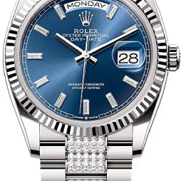 Rolex Day-Date 36 36mm Bright Blue Diamond-Set Dial Fluted Bezel with Diamond-Set President Bracelet - 128239