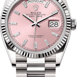 Rolex Day-Date 36 36mm Pink Diamond-Set Dial Fluted Bezel President Bracelet - 128239 