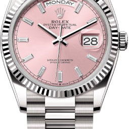 Rolex Day-Date 36 36mm Pink Diamond-Set Dial Fluted Bezel President Bracelet - 128239 