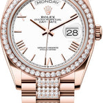 Rolex Day-Date 36 36mm White Roman Dial Diamond-Set Bezel with Diamond-Set President Bracelet - 128345RBR 