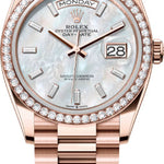 Rolex Day-Date 36 36mm White MOP Diamond-Set Dial Diamond Bezel President Bracelet - 128345RBR