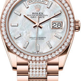 Rolex Day-Date 36 36mm White MOP Diamond-Set Dial Diamond-Set Bezel with Diamond-Set President Bracelet - 128345RBR