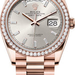 Rolex Day-Date 36 36mm Silver Diamond-Set Dial Diamond Bezel President Bracelet - 128345RBR