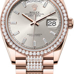 Rolex Day-Date 36 36mm Silver Diamond-Set Dial Diamond-Set Bezel with Diamond-Set President Bracelet - 128345RBR