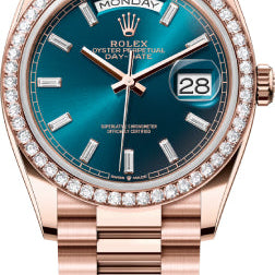 Rolex Day-Date 36 36mm Blue-Green Diamond-Set Dial Diamond Bezel President Bracelet - 128345RBR