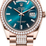 Rolex Day-Date 36 36mm Blue-Green Diamond-Set Dial Diamond-Set Bezel with Diamond-Set President Bracelet - 128345RBR