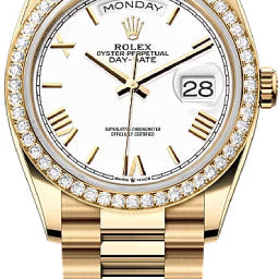 Rolex Day-Date 36 36mm White Dial Diamond-Set Bezel President Bracelet - 128348RBR