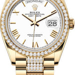 Rolex Day-Date 36 36mm White Roman Dial Diamond-Set Bezel with Diamond-Set President Bracelet - 128348RBR