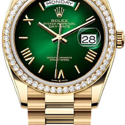 Rolex Day-Date 36 36mm Green Ombré Dial Diamond-Set Bezel President Bracelet - 128348RBR