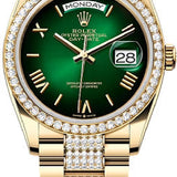 Rolex Day-Date 36 36mm Green Ombré Dial Diamond-Set Bezel with Diamond-Set President Bracelet - 128348RBR 