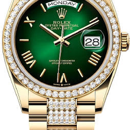 Rolex Day-Date 36 36mm Green Ombré Dial Diamond-Set Bezel with Diamond-Set President Bracelet - 128348RBR 