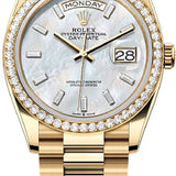 Rolex Day-Date 36 36mm White MOP Diamond-Set Dial Diamond-Set Bezel President Bracelet - 128348RBR