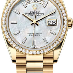 Rolex Day-Date 36 36mm White MOP Diamond-Set Dial Diamond-Set Bezel President Bracelet - 128348RBR