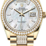 Rolex Day-Date 36 36mm White MOP Diamond-Set Dial Diamond-Set Bezel with Diamond-Set President Bracelet - 128348RBR