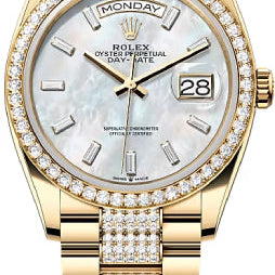 Rolex Day-Date 36 36mm White MOP Diamond-Set Dial Diamond-Set Bezel with Diamond-Set President Bracelet - 128348RBR