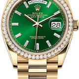 Rolex Day-Date 36 36mm Bright Green Diamond-Set Dial Diamond-Set Bezel President Bracelet - 128348RBR