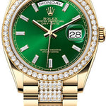 Rolex Day-Date 36 36mm Bright Green Diamond-Set Dial Diamond-Set Bezel with Diamond-Set President Bracelet - 128348RBR