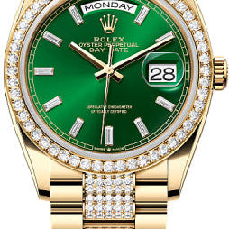 Rolex Day-Date 36 36mm Bright Green Diamond-Set Dial Diamond-Set Bezel with Diamond-Set President Bracelet - 128348RBR