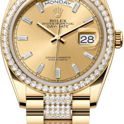 Rolex Day-Date 36 36mm Champagne Diamond-Set Dial Diamond-Set Bezel with Diamond-Set President Bracelet - 128348RBR