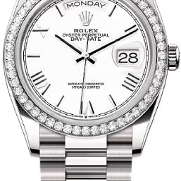 Rolex Day-Date 36 36mm White Dial Diamond-Set Bezel President Bracelet - 128349RBR